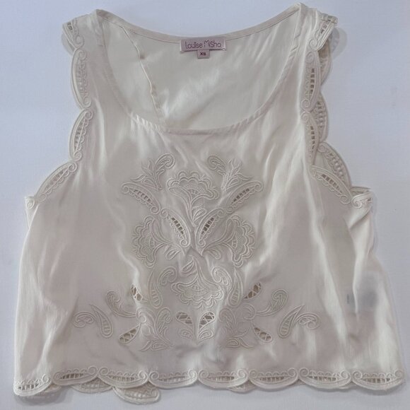 LOUISE MISHA -  TOP YEMI - EMBROIDERED - SILK - CREAM - XS - Picture 1 of 5